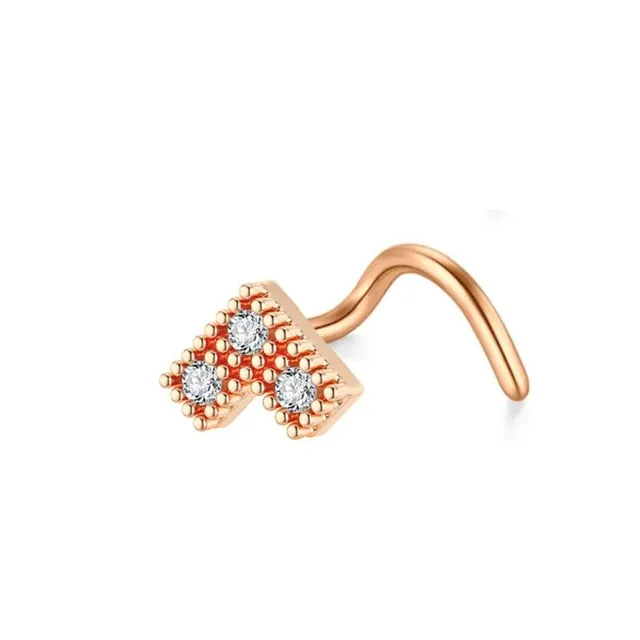 Fashion nose piercing with curved end and cubic zirconia - Golden