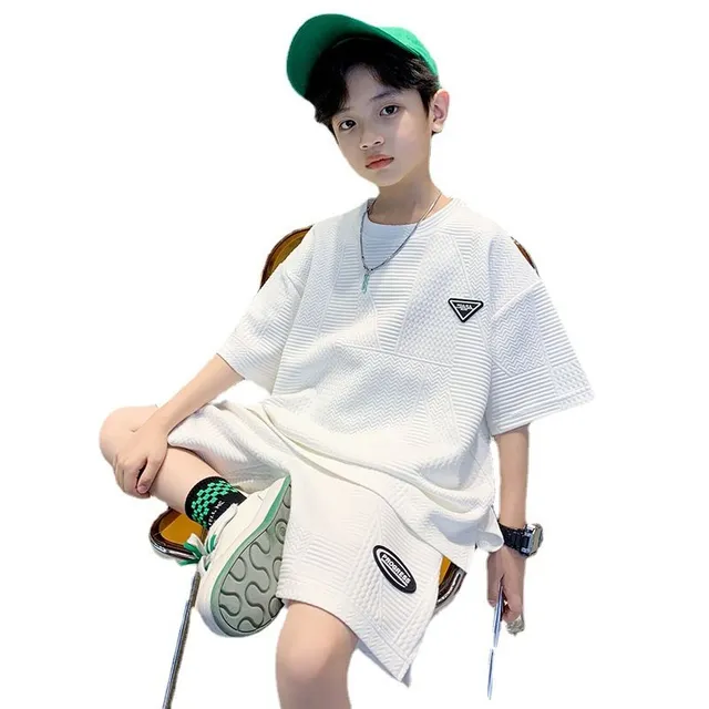 Boy summer set T-shirts and shorts, comfortable, monochrome with patches