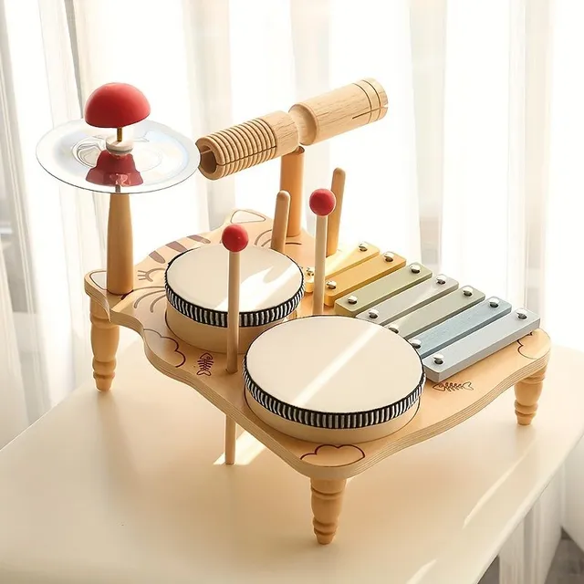 Wooden kit of drums - sensory and educational musical toy