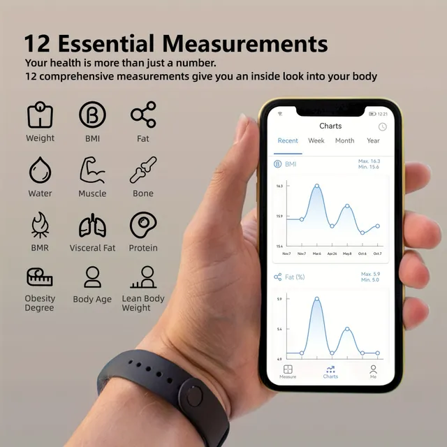 1 ks inteligentný telesný tuk, digitálny kúpeľ s aplikáciou Analyzátor telesného tuku monitoruje zdravotné merania BMI, telesný tuk, viscerálny tuk, vodu, svalovú a kostnú hmotu, kapacitu 396 kíl