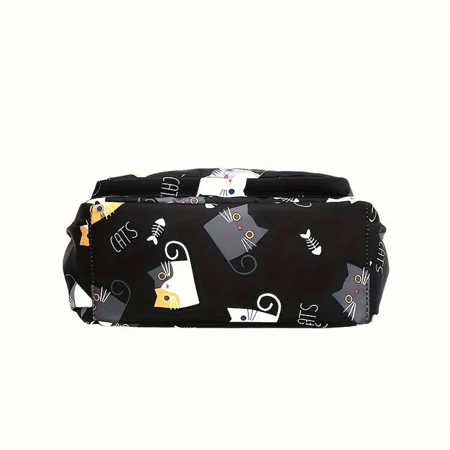 Roztomilá crossbody kabelka s potiskem kočky, módní nylonová ramenní taška, lehká messenger taška pro ženy