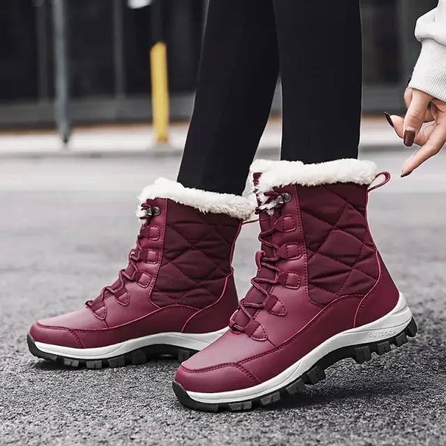 Bottes d'hiver à chevilles pour femmes - Bottes de neige noires antidérapantes avec lacets