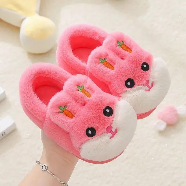 Children's winter home slippers with rabbit motif and impenetrable sole for girls and boys