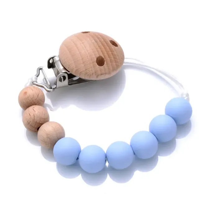 Wooden pacifier clip with silicone bite and round beads