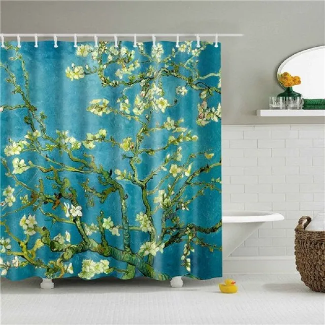 Shower curtain with plant motif