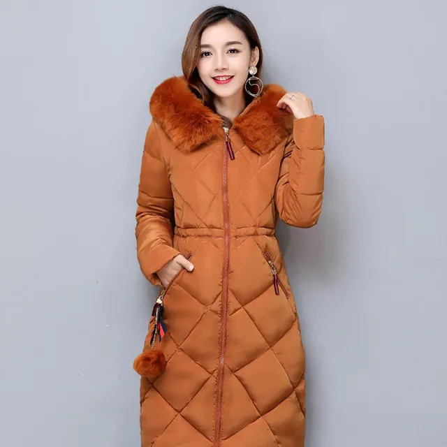 Women's stylish long winter quilted jacket with fur - various colours