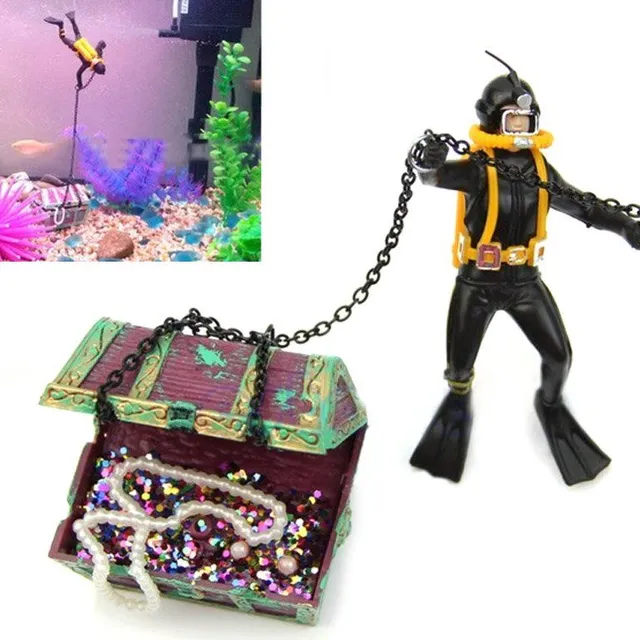 Diver with treasure - decoration to aquarium
