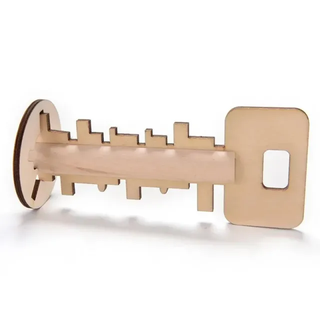 Zábavný dřevěný hlavolam ve tvaru klíče se zámkovou dírou - kvalitní zpracování