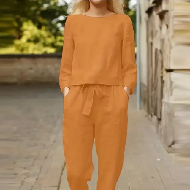 Women's two-piece Set in fluffy sizes, with long sleeve and trousers with pockets