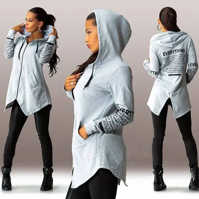 Women's long hoodie with zipper and hood