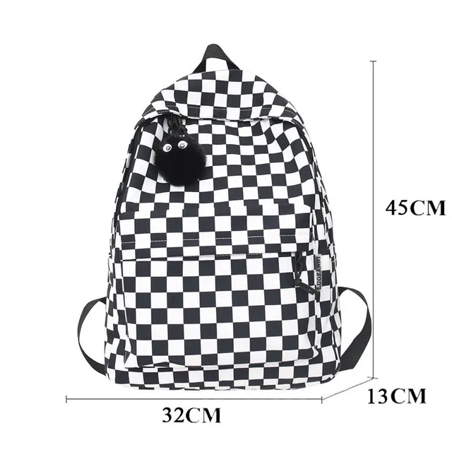 Classic modern simple comfortable backpack for school with big pocket and chessboard motif