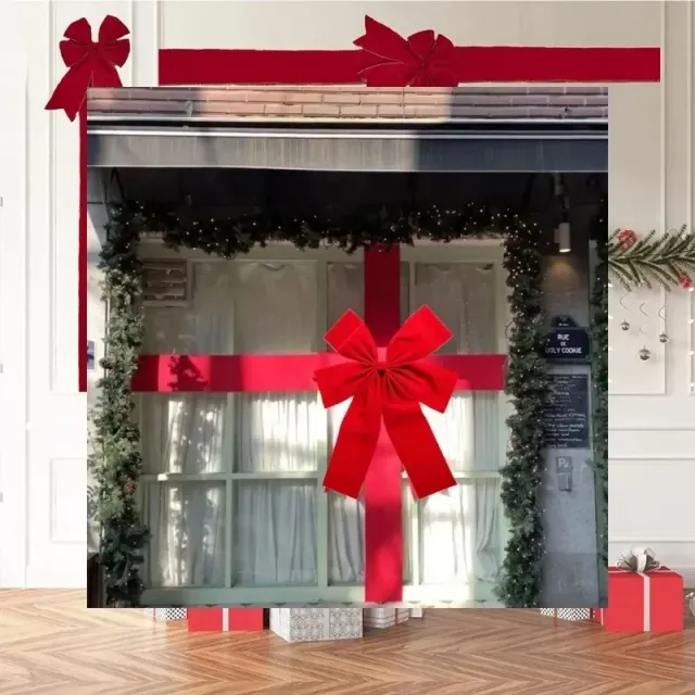 Large red bow for doors for Christmas and New Year's decoration