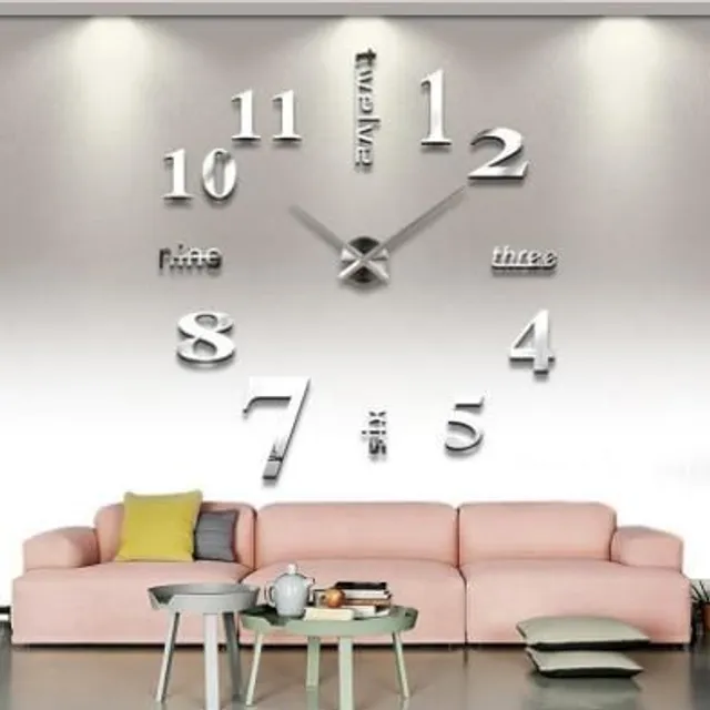 Modern 3D wall clock silver-4-2 100-120cm