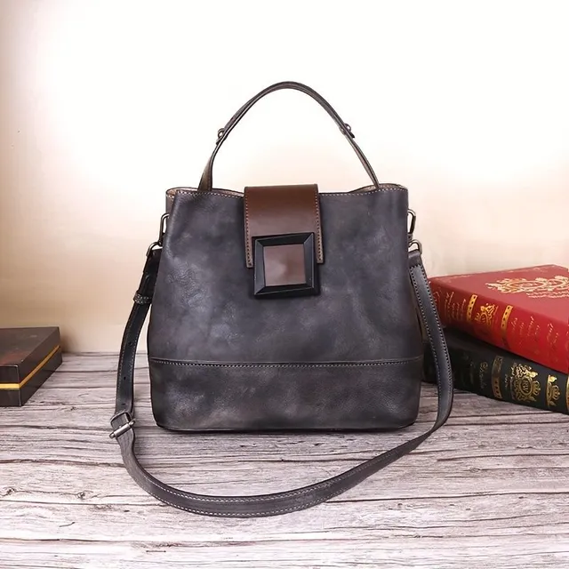 Vintage shoulder bag made of right leather - monochrome, urban style, spacious messenger bag with adjustable strap