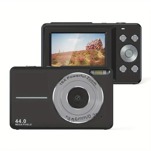 Mini digital camera for students - 16x zoom, 2.4" display, 32GB card for free