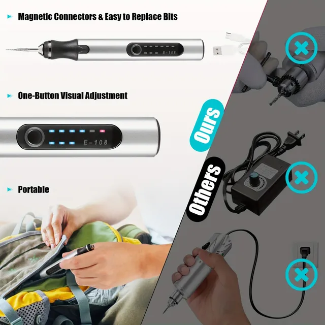 Electric pen for polishing with 35 bits - USB rechargeable