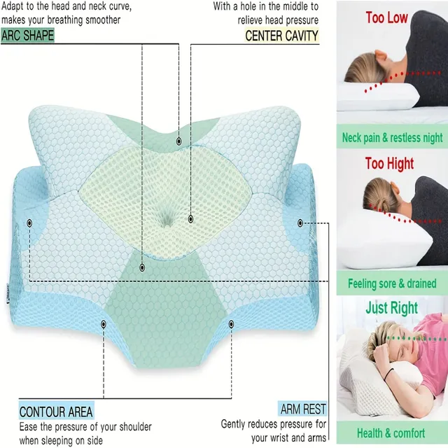 Anatomical memory foam pillow for neck and shoulder pain - for all sleeping positions