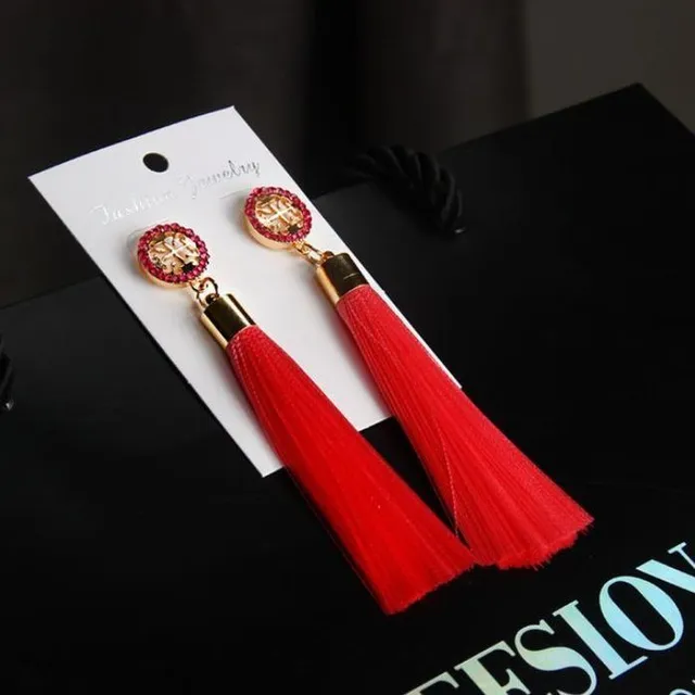 Earrings with fringes barva-cervena