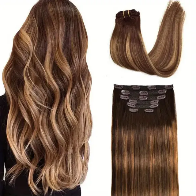 Extensions de cheveux naturels à clip pour femmes et filles - lisses, Remy, pour un usage quotidien