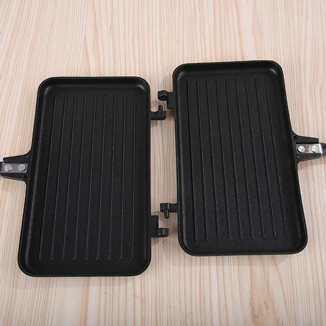 Barbecue pan with non-sticky surface, rectangular pattern, suitable for grill, steaks, sandwiches and fried eggs