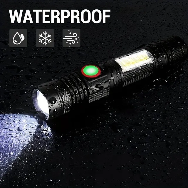 Kapesní LED svítilna s magnetem a zoomem - voděodolná a dobíjecí přes USB
