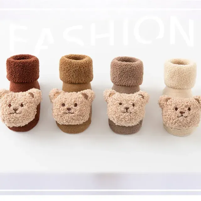 Children's unisex winter socks with teddy bear and anti-slip sole for newborns and toddlers