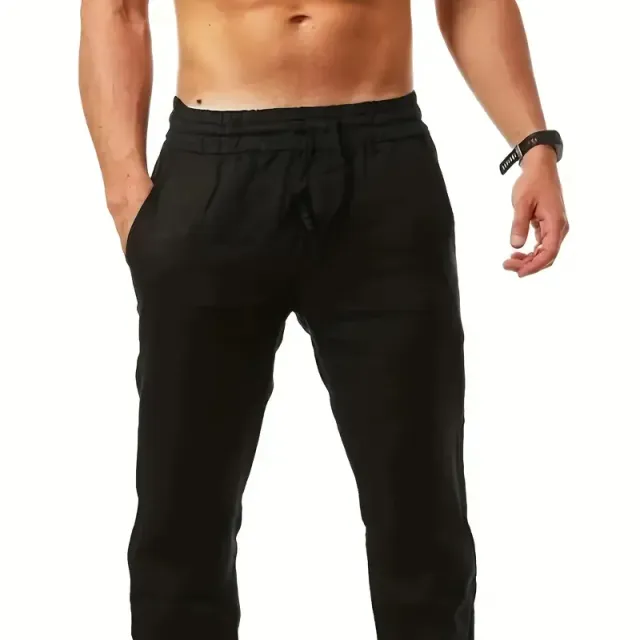 Eleganckie spodnie męskie w jednokolorowym wzornictwie z regulowaną tali