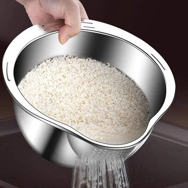 Stainless steel rice rinsing bowl - universal fruit, vegetables and cereals