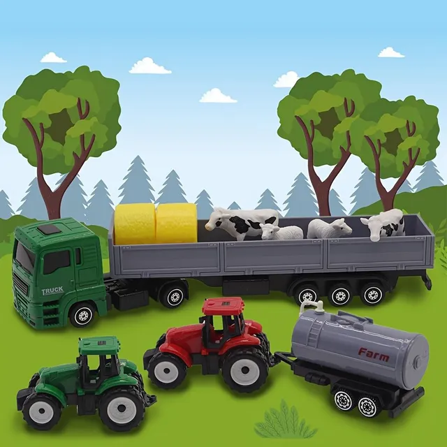 DIY Set of Toys On the Farm, 19-piece Set of Plastic Statues Animal And Farmer's Cars, Farmer's Figure Car With Trailer On Christmas, Halloween, Thanksgiving, Birthday present