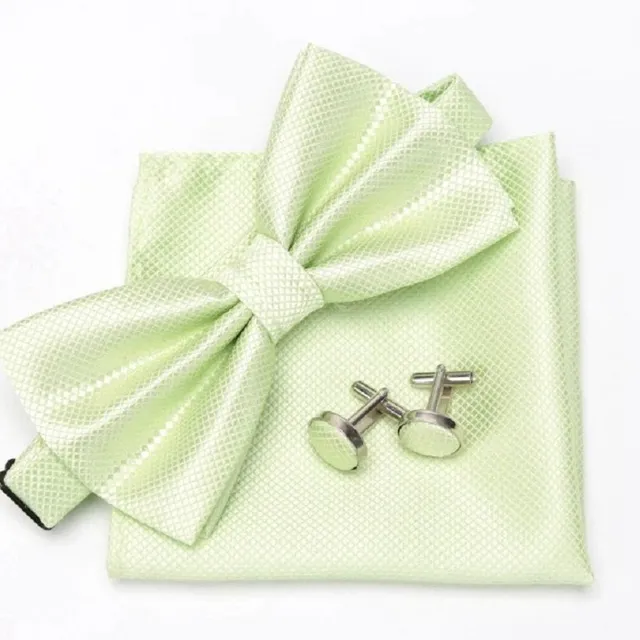 Men's bow tie, handkerchief and cufflinks