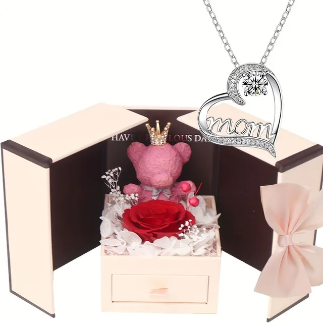 Bel amour : set cadeau avec rose éternelle et colliers pour maman pour la fête des mères, la Saint-Valentin et d'autres fêtes