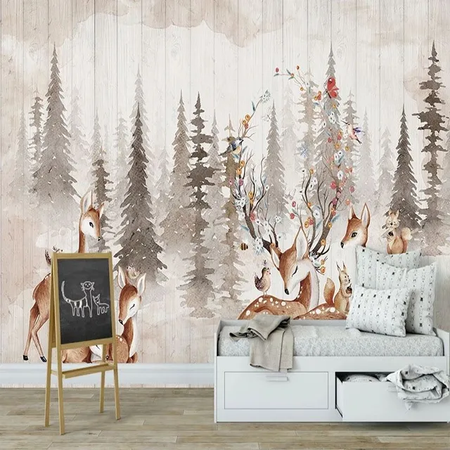 3D wallpaper with the motif of the forest and animals to the children's room