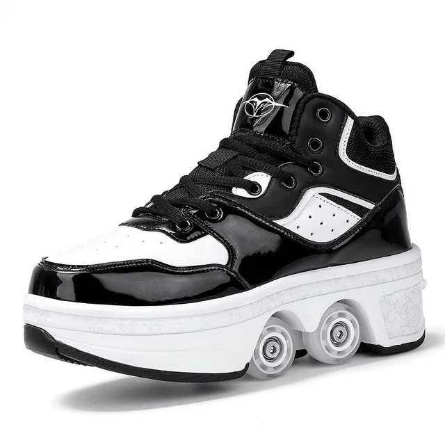 Universal children's ankle skates with 4 detachable wheels, comfortable and casual platform sneakers for boys and girls on outdoor activities