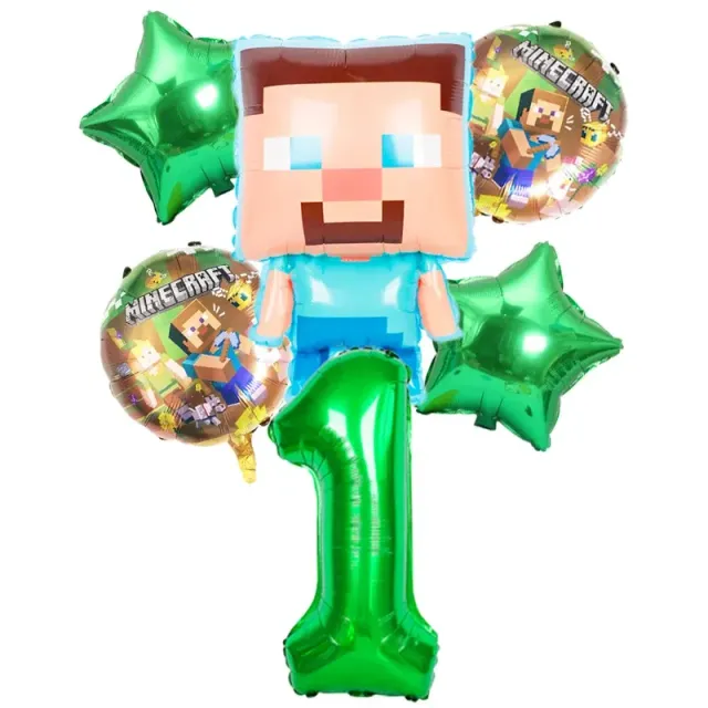 Stylish set of birthday balloons in the performance of popular characters from Minecraft