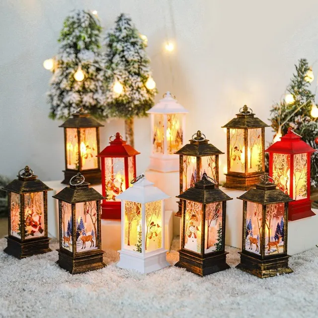 Vánoční dekorační LED lucerna se zimními motivy