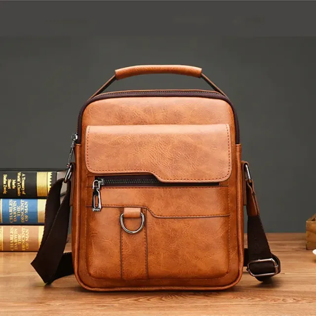 Men's leather aktówka Vintage briefcase over shoulder