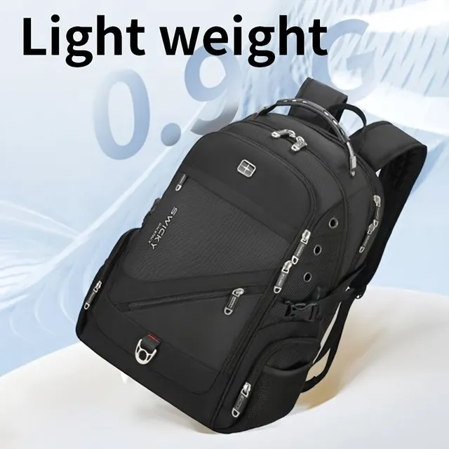 Black laptop backpack - big travel backpack for students, entrepreneurs with USB charging port