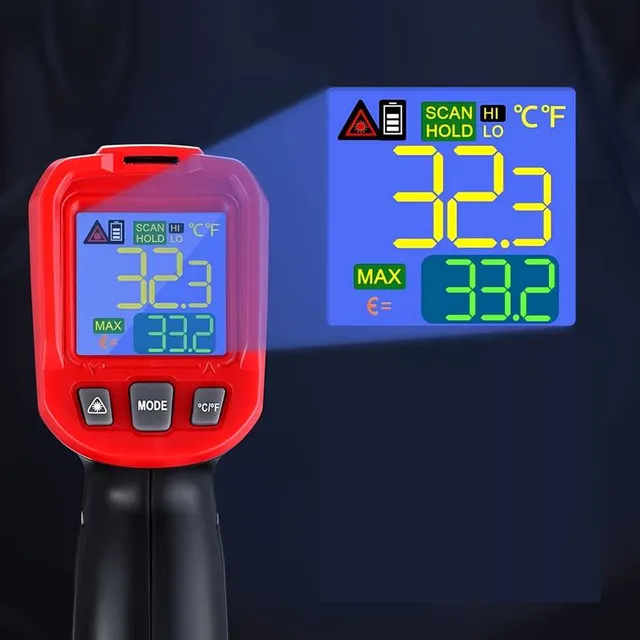 Change home repairs and cooking with our patented infrared thermometer: -58 °F to 1022 °F (-50 °C to 550 °C)