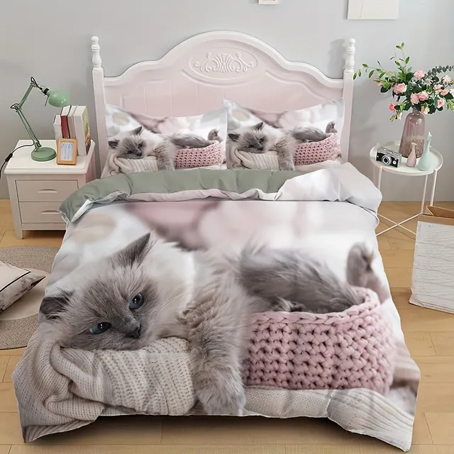 Cute kittens sheets on blanket and pillow