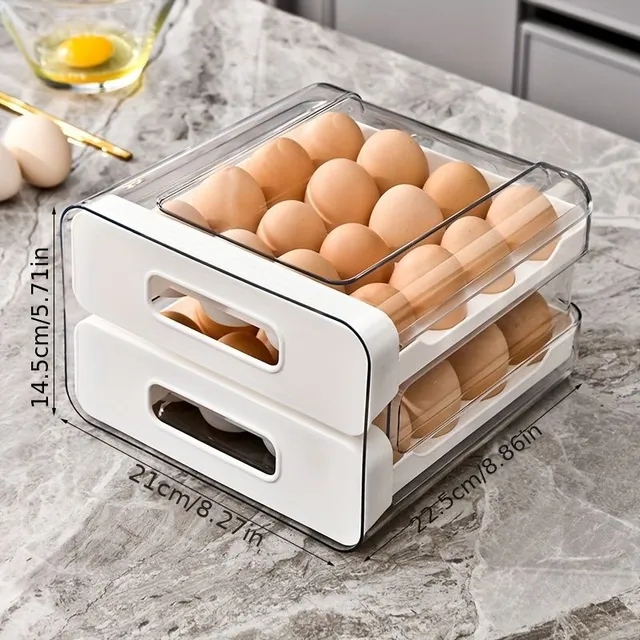 1pc Tavă de ouă de capacitate mare cu sertar dublu pentru păstrarea prospețimii