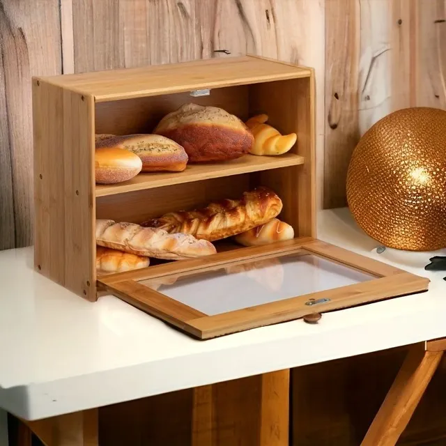 Nádoba na chlieb z bambusu - 1 ks, nepriechodná s priesvitným oknom