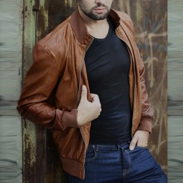 Men's leather jacket brown-b s
