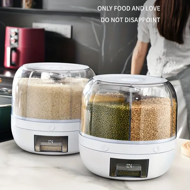 6dílný otočný zásobník na obiloviny a rýži - Skladování potravin, 360° otočení, uzamykatelné víko, proti vlhkosti