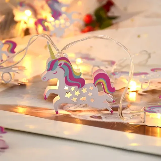LED battery chain with unicorn theme for children - 1.6 m