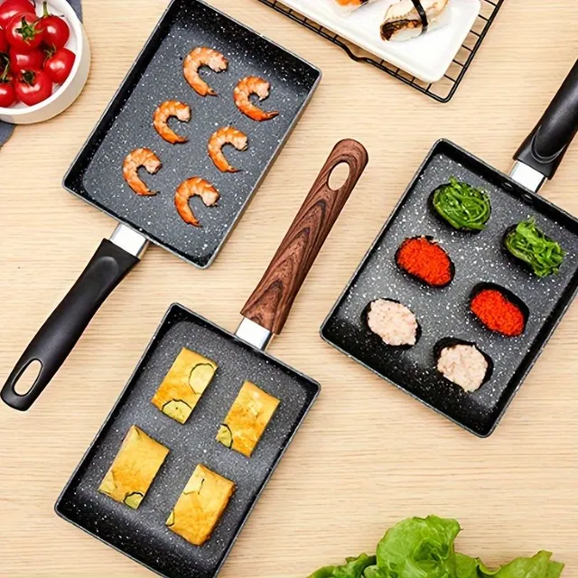 1ks Non-stick pan tamagoyaki pre omelety a vyprážané vajcia s imitáciami drevené rukoväte