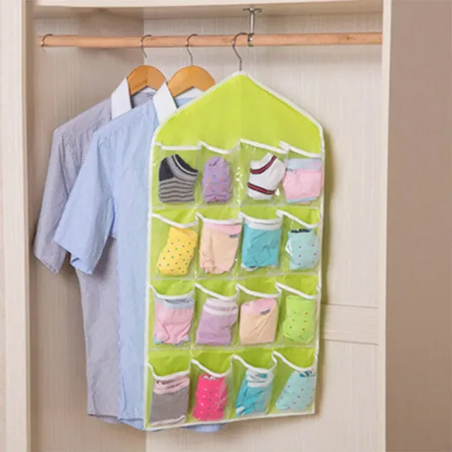 16 grid wall cloth organizer, cloth case, storage stand, net pocket, transparent hanging over wardrobe