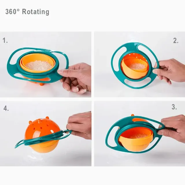 Universal bowl for children with 360° rotation for seamless feeding and training balance