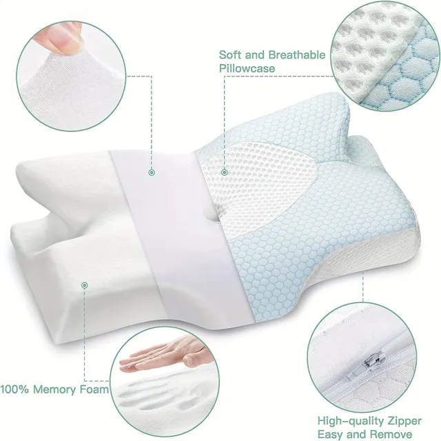 Anatomical memory foam pillow for neck and shoulder pain - for all sleeping positions