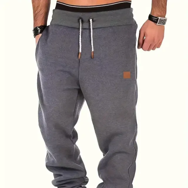 Pantaloni bărbătești clasici tapered, croială liberă, talie ușor elastică, șnur de strângere, pentru toamnă/iarnă, fitness și ciclism