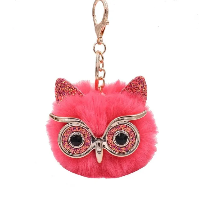 Owl pendant for handbag with fur